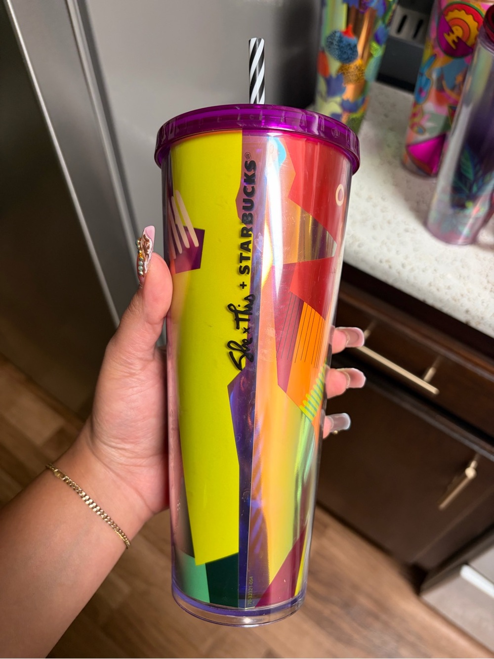 Starbucks Purple-Lid Multi-Color Geometric Reusable Tumbler
